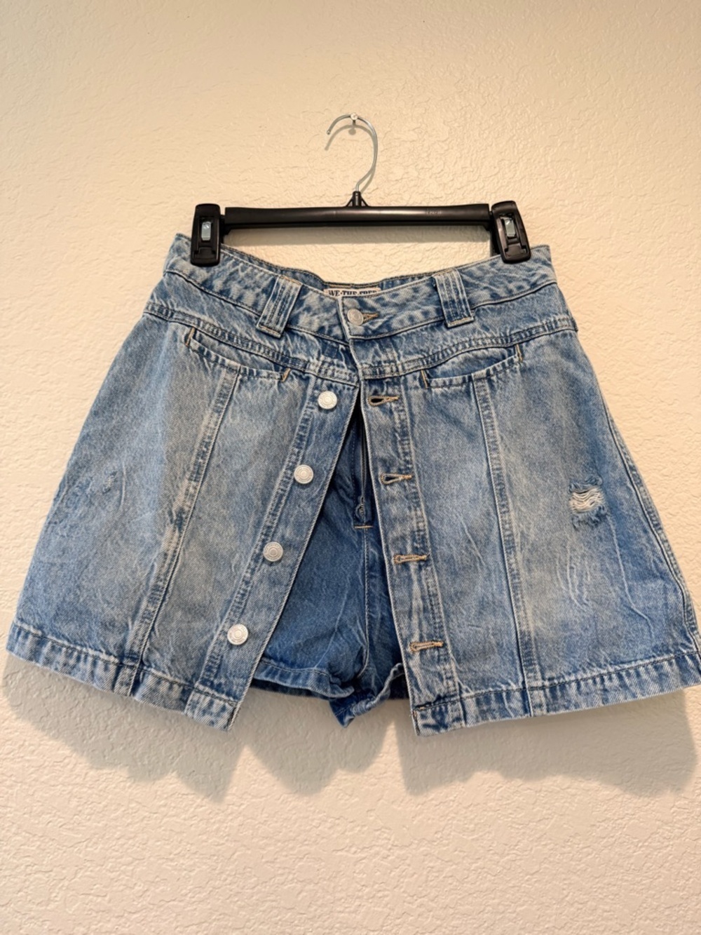 Free People Midnight Sun Denim Skort Size 29 Button Front Mini Skirt Shorts - Picture 2 of 4